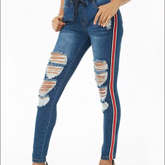 striped trim jeans